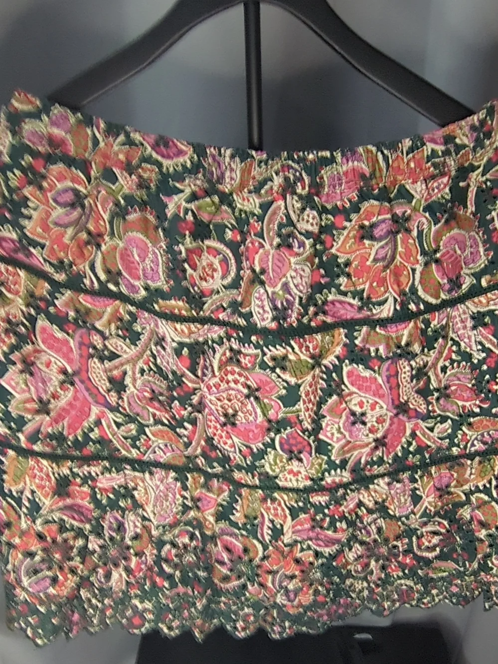 NWT Paisley Green Cotton Mini Skirt in Pink and Green